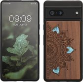 kwmobile telefoonhoesje geschikt voorGoogle Pixel 7 - Hoesje met bumper - walnoothout - In donkerbruin Parelmoer mandala design