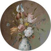 Glasschilderij Van der Ast Stilleven vaas met bloemen Ø 50 cm