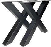 Maison DAM – 2x industriële tafelpoot X met koker 10x10cm, mat zwart fijn structuur, hoogwaardige kwaliteit - Inclusief steldop - Topplaat; 4mm