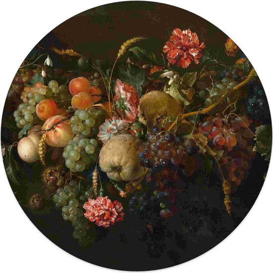 Plexiglasschilderij De Heem Guirlande van vruchten Ø 50 cm