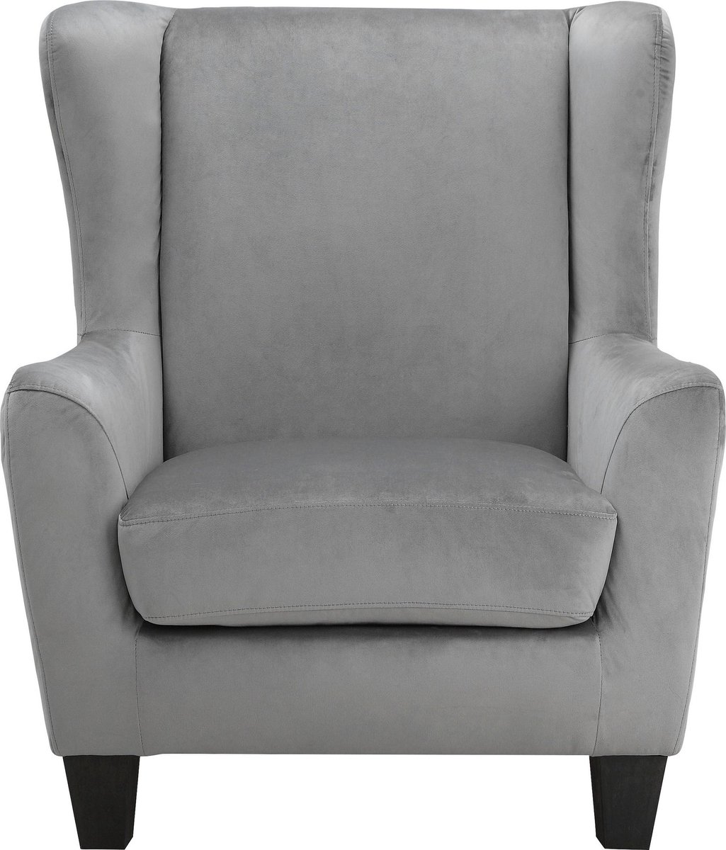Notio Living Zhili - Gestoffeerde Accent Stoel met Kruk in Fluweel Grijs (101 x 84 x 84 cm)