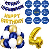 27-delige Happy Birthday decoratie set 4 met slingers, ballonnen en buttons blauw met goud - 4 - verjaardag - slinger - ballonnen - decoratie - party - blauw - goud