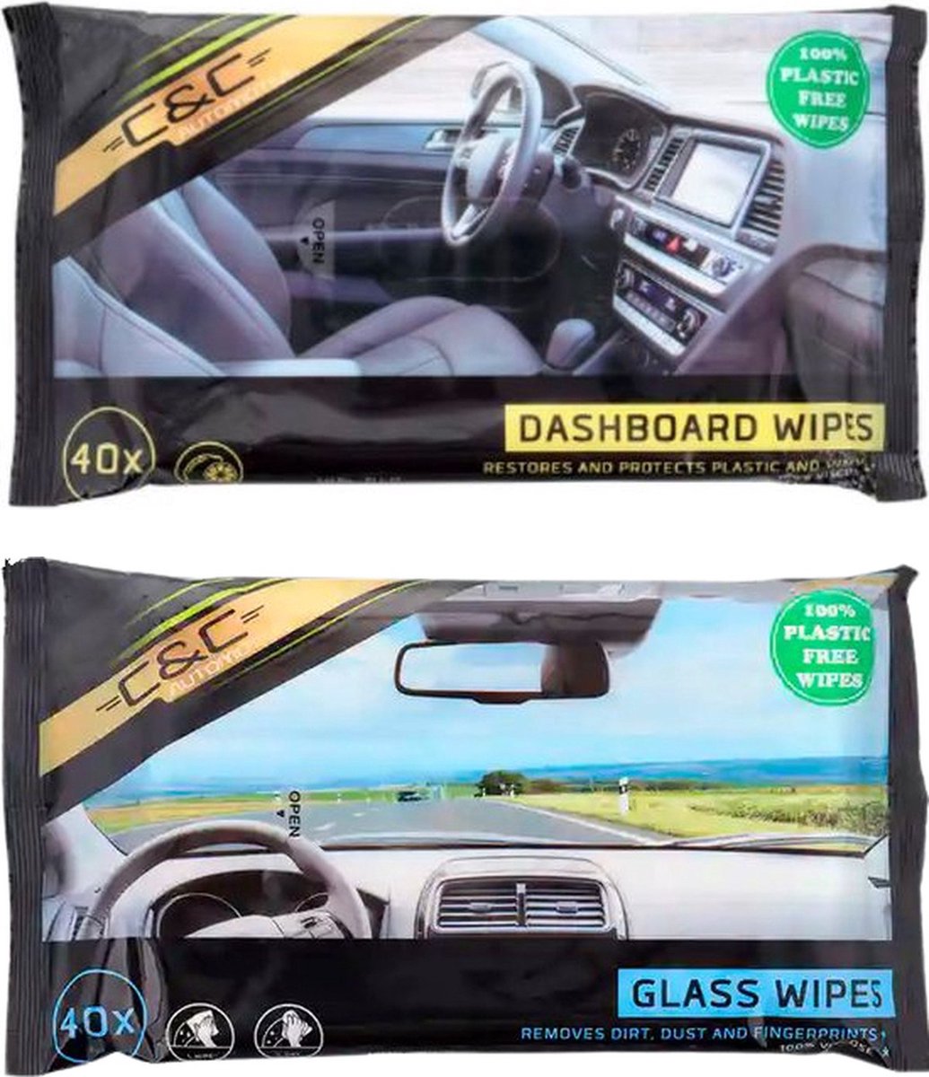 Goedkoopste Auto schoonmaak set - Dashboard doekjes / Ruiten doekjes - Multicolor - Set van 2 - Schoonmaakset - Auto - Autoaccessoire - Dashboard wipes / Glass Wipes - 100 plasticvrij - autodoekjes