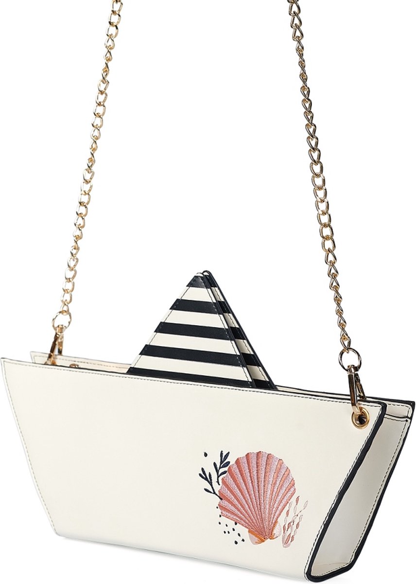 Banned Schoudertas Summer Shell - wit - Zeilboot Schoudertas - Mooie geborduurde Details - (bxhxd) ca. 31,5cm x 11,5cm x 5,5cm
