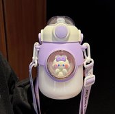LY Studio -Bouteille d'eau pour enfants-violet-lapin-avec paille-bouteille d'eau 820ml-animaux de dessin animé-espace capsule-conception portable
