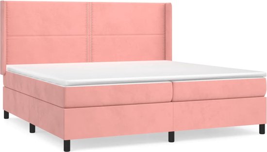 vidaXL - Boxspring - met - matras - fluweel - roze - 200x200 - cm