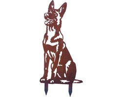 Cortenstalen Mechelse Herder - Malinois - Tuinsteker – Metalen Tuindecoratie Hond – Silhouette Tuinprikker – Ware Grootte