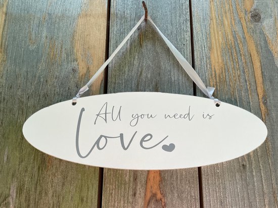 ASSIETTE AVEC TEXTE - OVALE - BLANCHE - ALL YOU NEED IS LOVE - 30 X 10 CM.