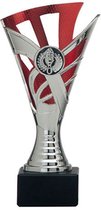 Luxe trofee/prijs beker - zilver/rood - kunststof - 18,5 x 9 cm - sportprijs