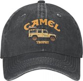 Baseballcap Camel Trophy - Stonewashed Denim Pet - Zwart - verstelbaar met gesp - one size