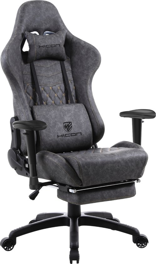 HICON Gaming Chair Incanto - Ergonomique - Chaise de Gaming - Chaise de bureau - Réglable - Sièges de jeu - Racing - Chaise de Gaming - Grijs