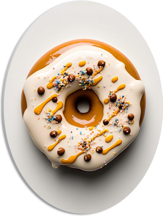 PVC Schuimplaat Ovaal - Geglazuurde Donut tegen Lichtgekleurde Achtergrond - 30x40 cm Foto op Ovaal (Met Ophangsysteem)