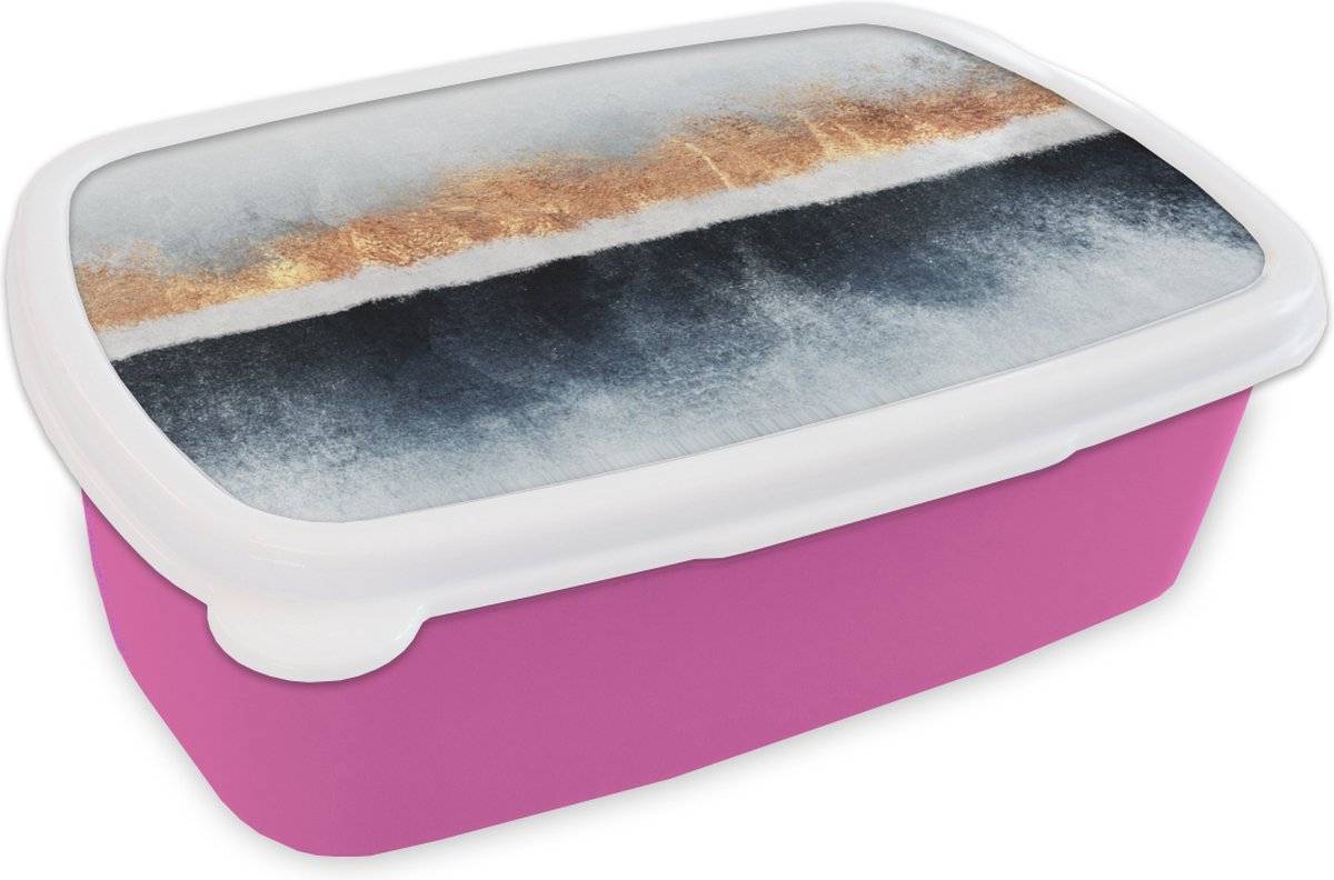 Broodtrommel Roze - Lunchbox - Brooddoos - Goud - Abstract - Design - 18x12x6 cm - Kinderen - Meisje
