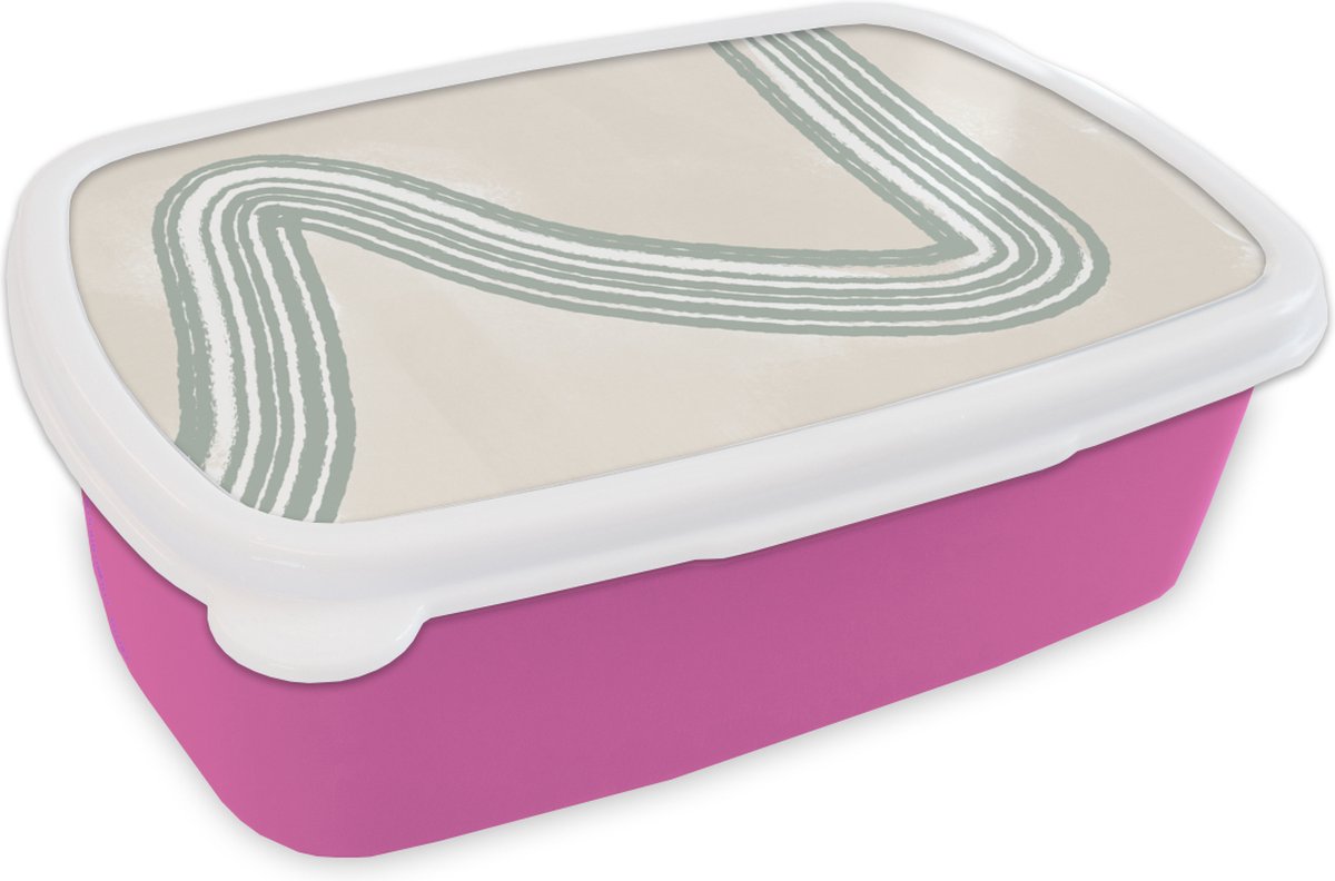 Broodtrommel Roze - Lunchbox - Brooddoos - Lijn - Abstract - Design - 18x12x6 cm - Kinderen - Meisje