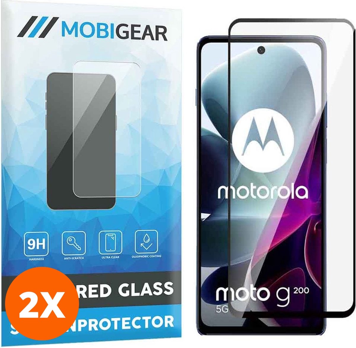 Mobigear Screenprotector geschikt voor Motorola Moto G200 5G Glazen | Mobigear Premium Screenprotector - Case Friendly - Zwart (2-Pack)