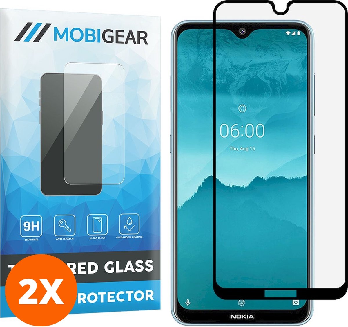 Mobigear Screenprotector geschikt voor Nokia 6.2 Glazen | Mobigear Premium Screenprotector - Case Friendly - Zwart (2-Pack)