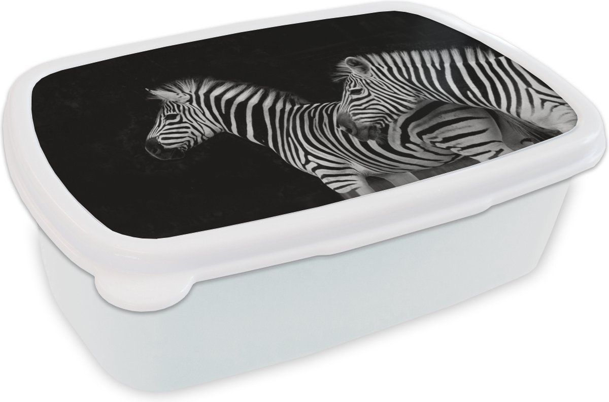 Broodtrommel Wit - Lunchbox - Brooddoos - Zebra - Wit - Wild - Dieren - Zwart - 18x12x6 cm - Volwassenen