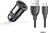 Chargeur de voiture Joyroom 3.1A avec fonction de charge rapide - 2 ports USB-A avec câble Type-C - Zwart