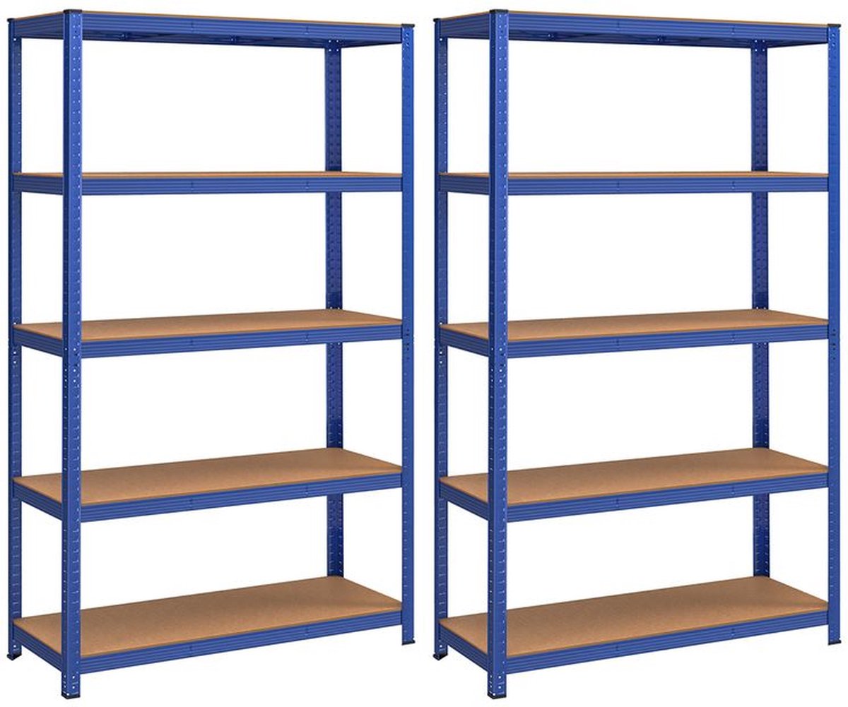 Opbergrek - Kelderplanken - Set Van 2 Kelderplanken - Staande Planken - 5 Planken Opslagrekken - Opbergplanken - Met 5 Planken - Blauw - 60 x 120 x 200 cm
