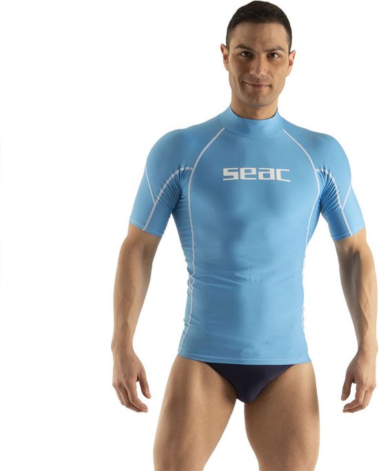 Rashguard à manches courtes pour hommes Seac RAA Short Evo - Haut de natation et de plongée anti-UV - Bleu clair - M