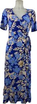 Angelle Milan - Vêtements de voyage pour femmes - Robe portefeuille Blauw/ crème - Respirant - Infroissable - Robe durable - En 5 tailles - Taille M