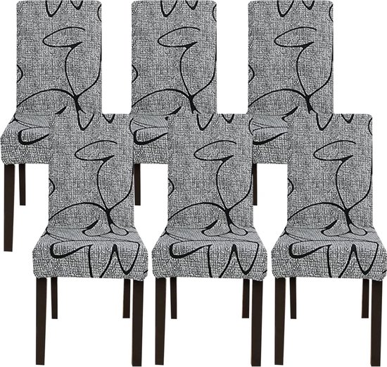 Stoelhoezen, 6 stuks, universeel, stretch stoelhoezen, 6-delige set, moderne, elastische, duurzame stoelhoezen voor eetkamer, banket, decoratie (grijze stijl, 6 stuks)