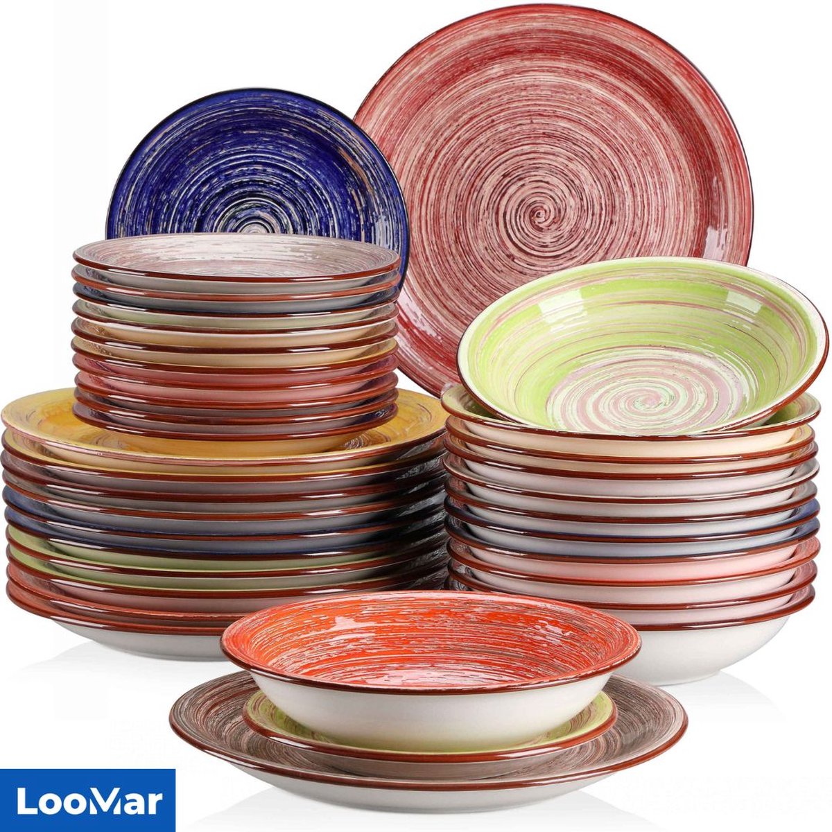 Vancasso – Service de vaisselle en porcelaine pour 8 personnes, ensemble de  40 pièces, avec 8 assiettes à dîner, 8 assiettes à Dessert, soupe, bols et