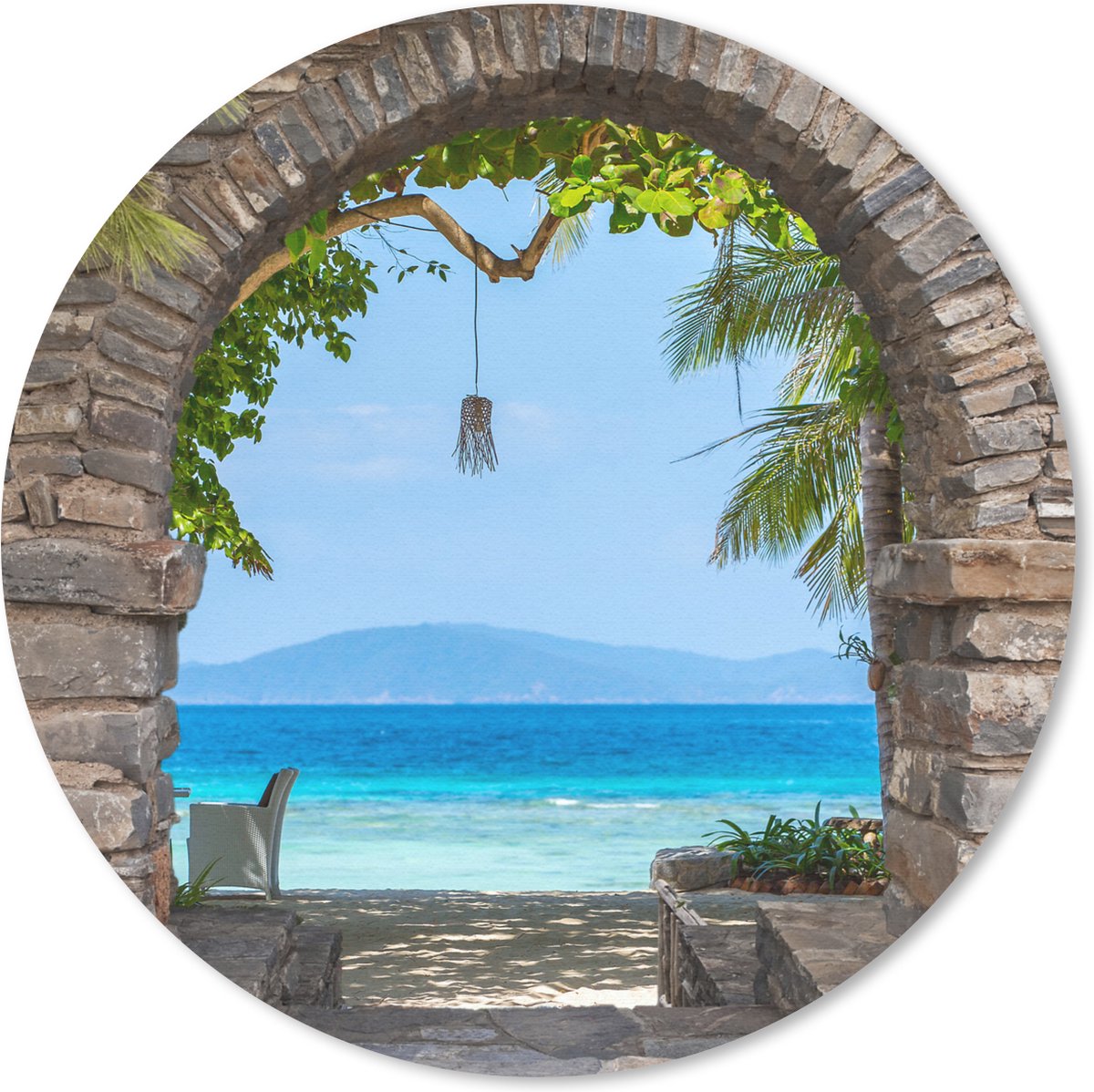 Muismat rond 30x30 cm - Mousepad Strand - Zee - Tropisch - Zomer - Doorkijk - Ronde muismatten