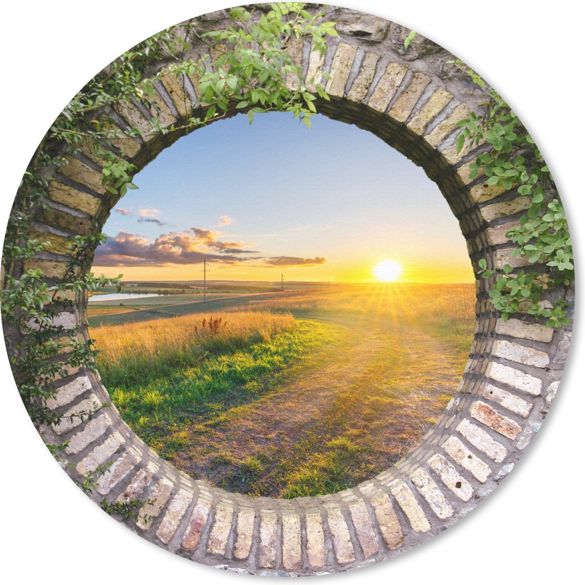 Muismat rond 20x20 cm - Mousepad Platteland - Doorkijk - Zon - Ronde muismatten