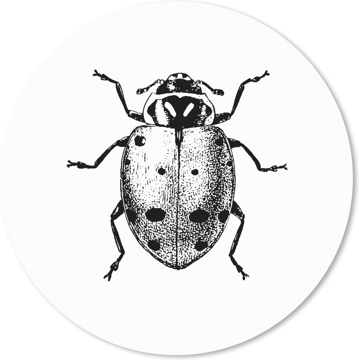 Muismat rond 30x30 cm - Mousepad Vintage - Lieveheersbeestje - Insecten - Zwart wit - Ronde muismatten