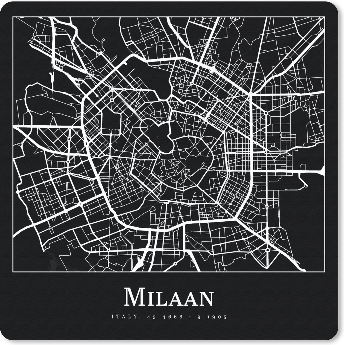 Muismat 20x20 cm - Mousepad Milaan - Plattegrond - Kaart - Stadskaart - Muismatten - Stadskaart