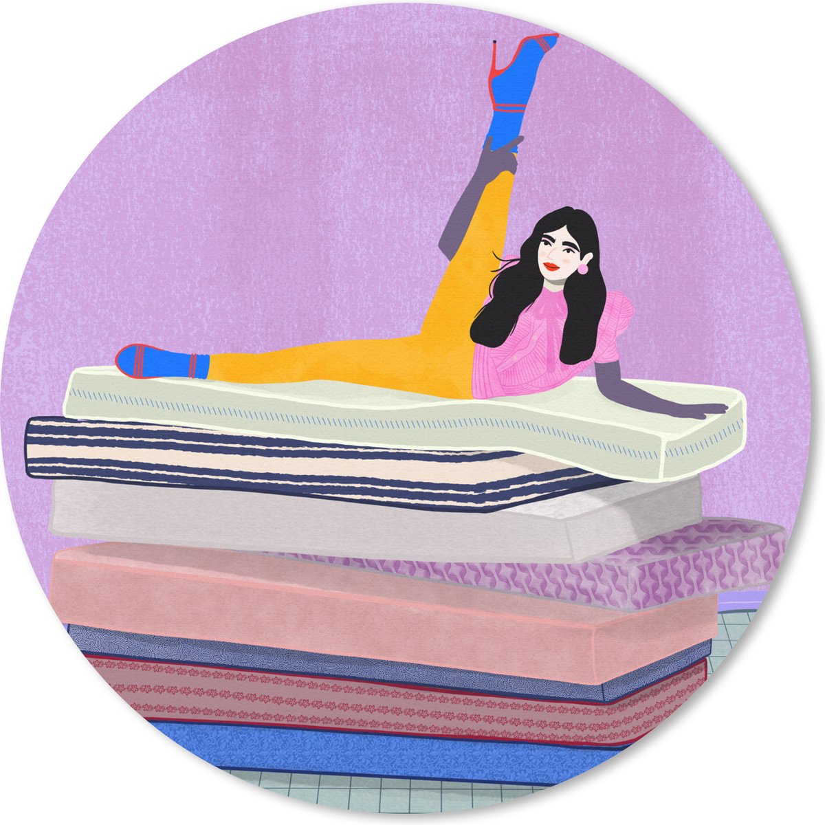 Muismat rond 40x40 cm - Mousepad Vrouw - Vintage - Pastel - Ronde muismatten