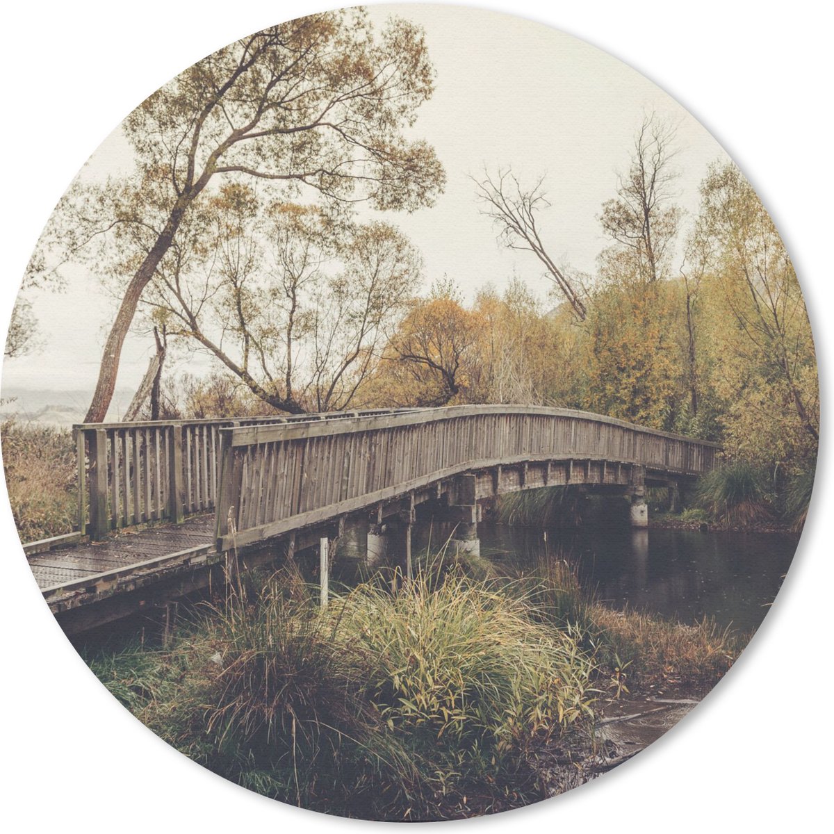 Muismat rond 30x30 cm - Mousepad Herfst - Brug - Bomen - Ronde muismatten