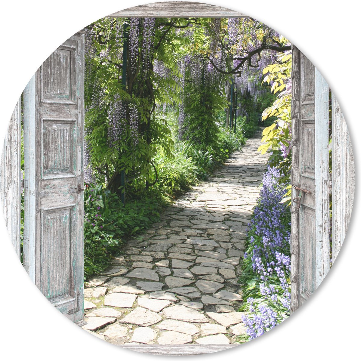 Muismat rond 20x20 cm - Mousepad Doorkijk - Bos - Stenen - Lente - Ronde muismatten