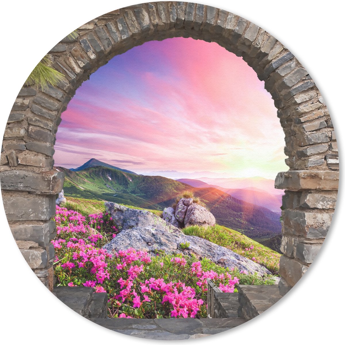 Muismat rond 40x40 cm - Mousepad Landschap - Doorkijk - Bloemen - Berg - Ronde muismatten