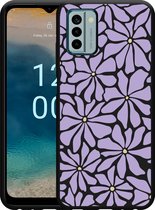 Cazy Hoesje Zwart geschikt voor Nokia G22 Abstracte Paarse Bloemen