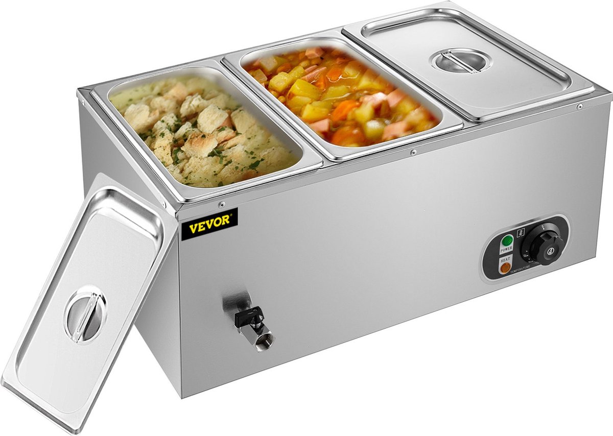 Elektrische Buffetwarmer - Warmhoudplaat - Buffetserveerder - 3 Buffet Reservoirs - Inclusief Temperatuur Regelaar - 24 Liter
