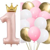 Ensemble de 17 ballons de premier anniversaire rose, or et blanc - cakesmash - 1 - premier - anniversaire - ballon - rose - blanc - or