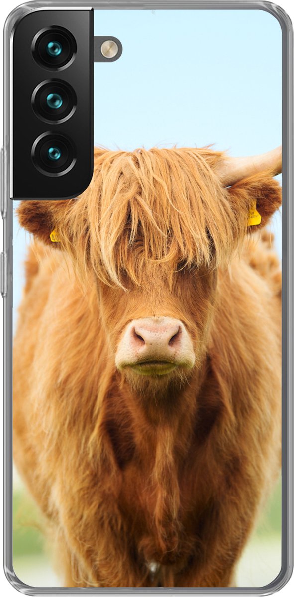 Telefoonhoesje Geschikt voor Samsung Galaxy S22 hoesje - Schotse hooglander - Haar - Gras - Siliconen Telefoonhoesje Telefoonhoesje