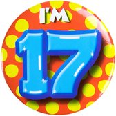Button 17 Jaar - Button met speld (55mm) - Leeftijd badge - 17 Jaar versiering - Accessoires - Rozet I'm 17 - Verjaardag jongen / meisje / man / vrouw - Button 17 Jaar