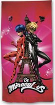 Be Miraculous Ladybug en Cat Noir Parijs Eiffel Toren Strandlaken - 140 x 70 cm Badhanddoek