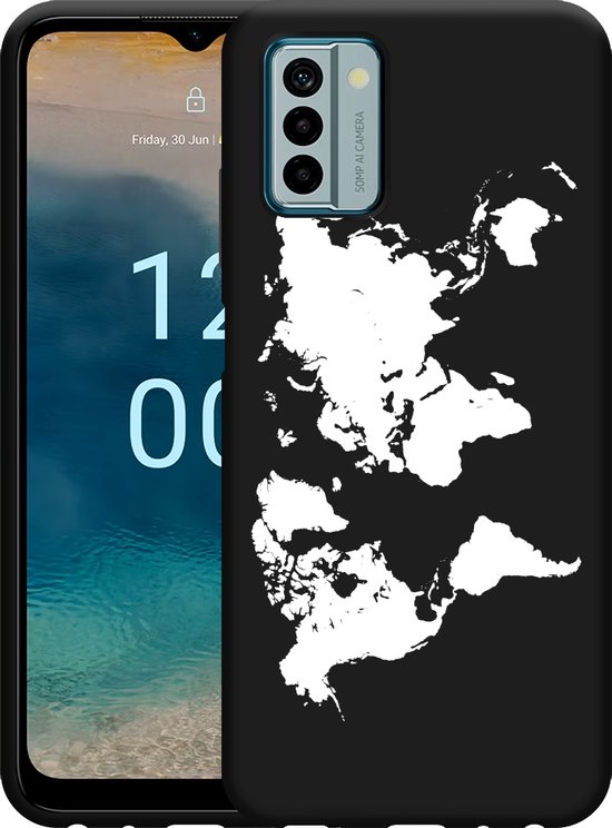 Foto: Cazy hoesje zwart geschikt voor nokia g22 world map