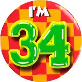 Button 34 Jaar - Button met speld (55mm) - Leeftijd badge - 34 Jaar versiering - Accessoires - Rozet I'm 34 - Verjaardag jongen / meisje / man / vrouw - Button 34 Jaar