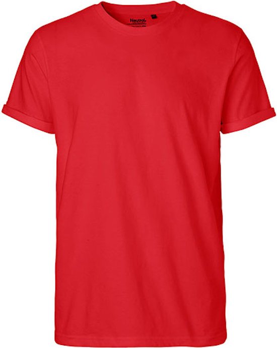 Men´s Roll Up Sleeve T-Shirt met ronde hals Red - XXL