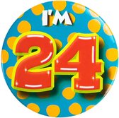Button 24 Jaar - Button met speld (55mm) - Leeftijd badge - 24 Jaar versiering - Accessoires - Rozet I'm 24 - Verjaardag jongen / meisje / man / vrouw - Button 24 Jaar