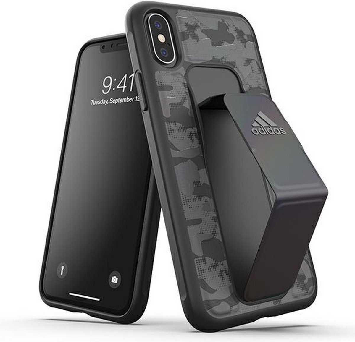 Adidas Hand Strap Camo Back Case - Geschikt voor Apple iPhone X/XS (5.8") - Zwart