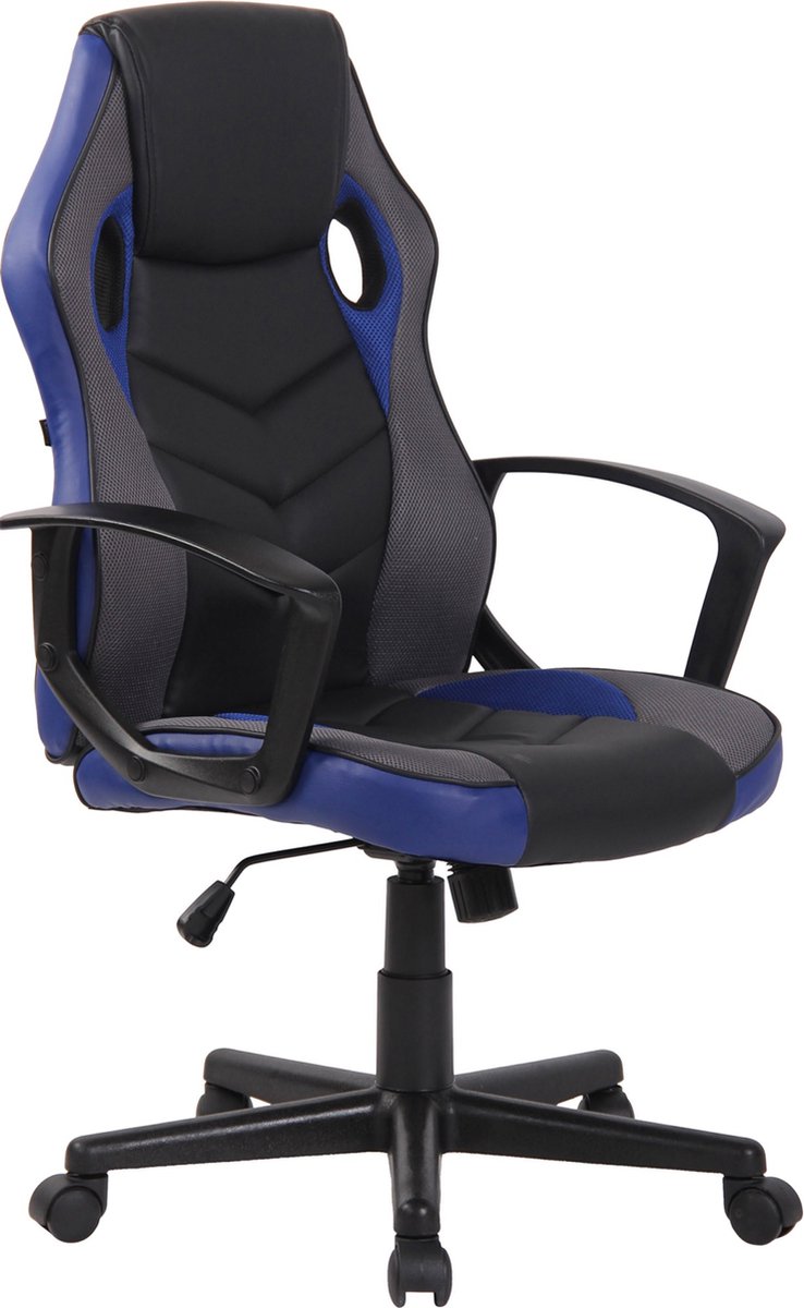 Luxe Gaming stoel Aurelio - Zwart/Blauw kunstleer - Met Rugleuning en Armleuning - In hoogte verstelbaar - Ergonomisch