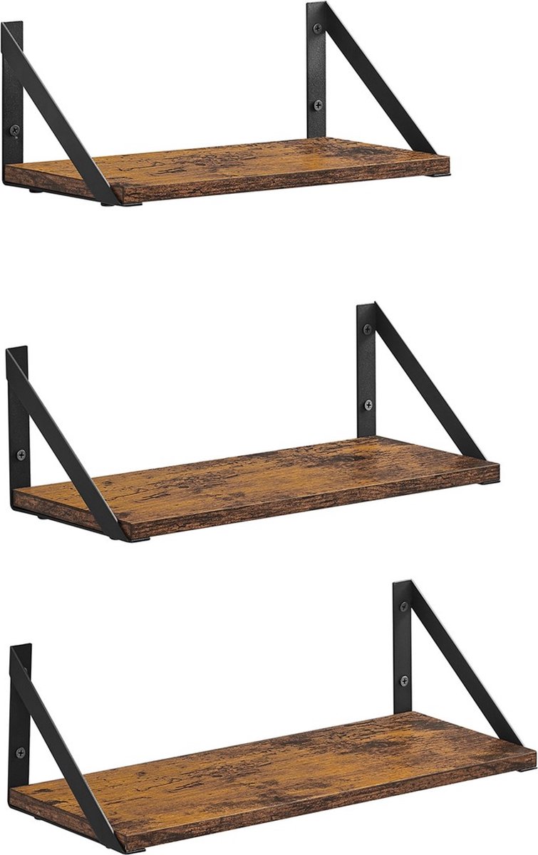 Wandplank Greyson - Industrieel - Set van 3 - Zwevend - Wandrek - Wandplank - Boekenplank - Fotoplank - Bruin