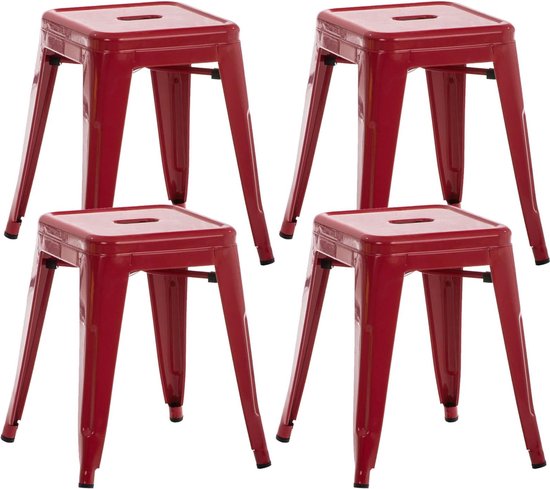 Kruk deluxe - rood - metaal - set van 4 - stapelbaar - zithoogte 46cm - industrieel