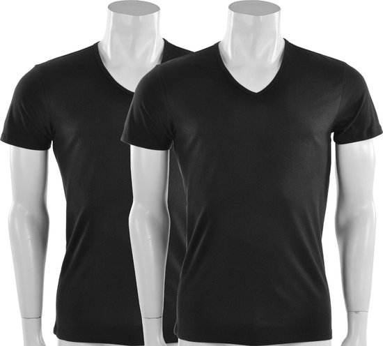 Puma - Basic 2 Pack V-Neck Tee - Zwarte T-Shirts katoen - L - Zwart